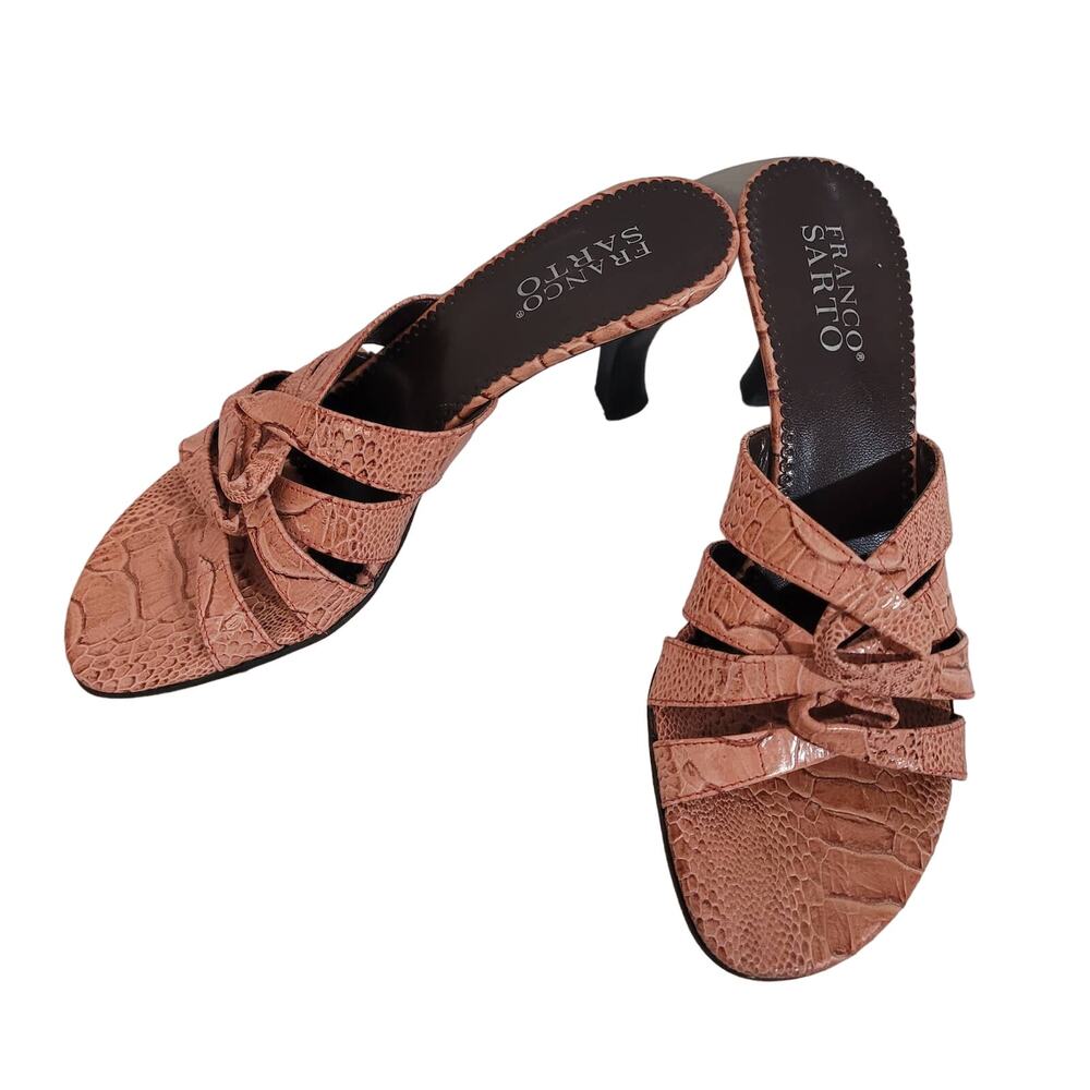 Franco Sarto Size 8M Slide Heels Women Salmon Leather Gator Pattern Crisscross